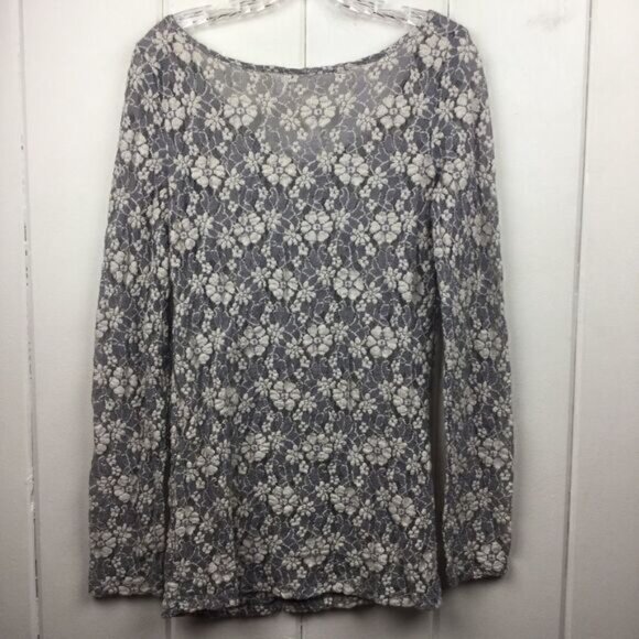 Anthropologie Paper Crane Gray White Lace Tunic M - Picture 8 of 8